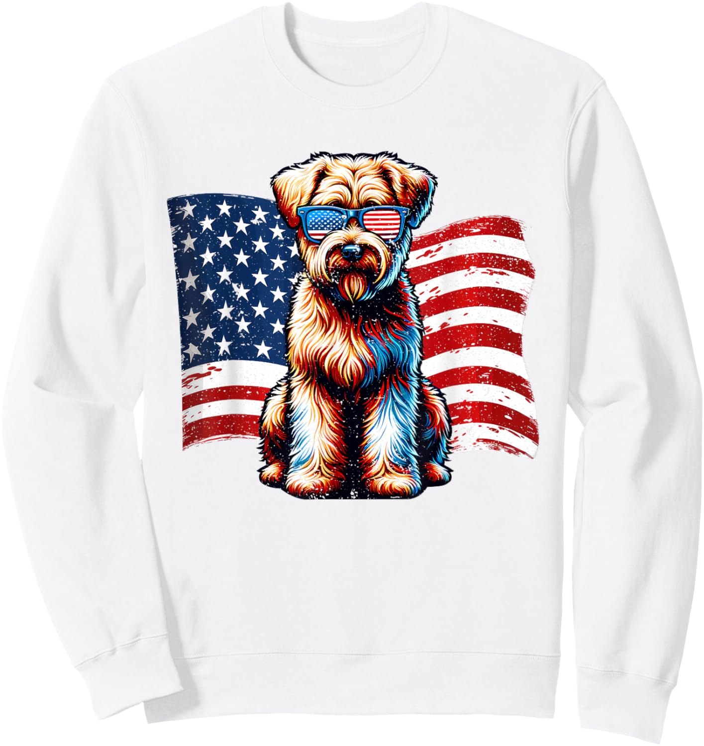 Soft coated Wheaten Terrier USA Flag Sunglasses Patriotic Sweatshirt - Sweatshirt | White