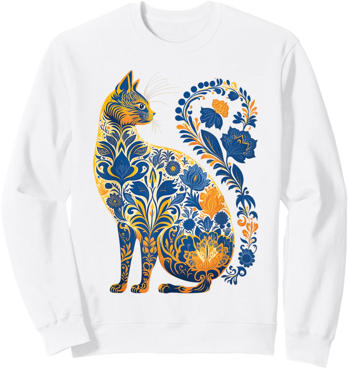 Ukraine Cat Floral Retro Ukrainian Flag & Vyshyvanka Style Sweatshirt - Sweatshirt | White