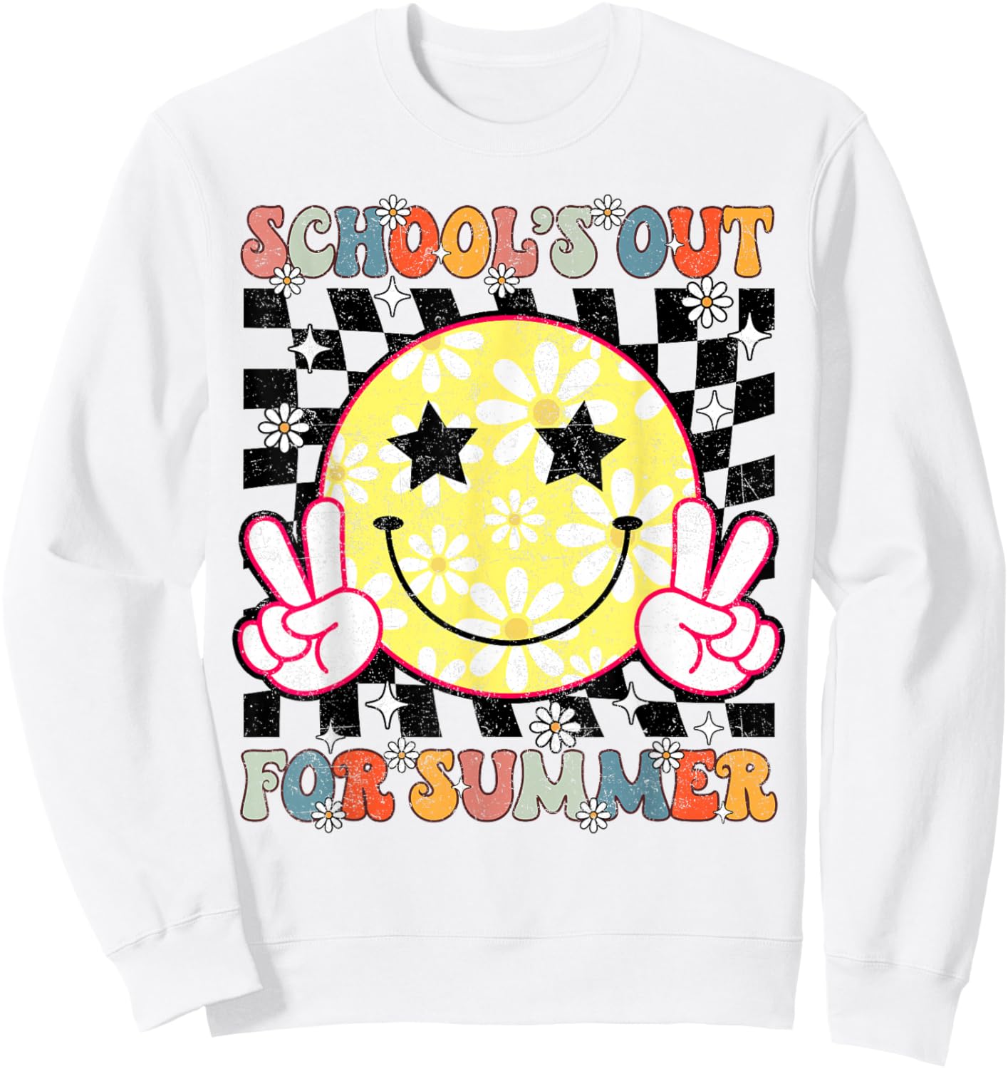 Last Day of School Retro Schools Out for Summer Teacher Kids Sweatshirt - Sweatshirt | White