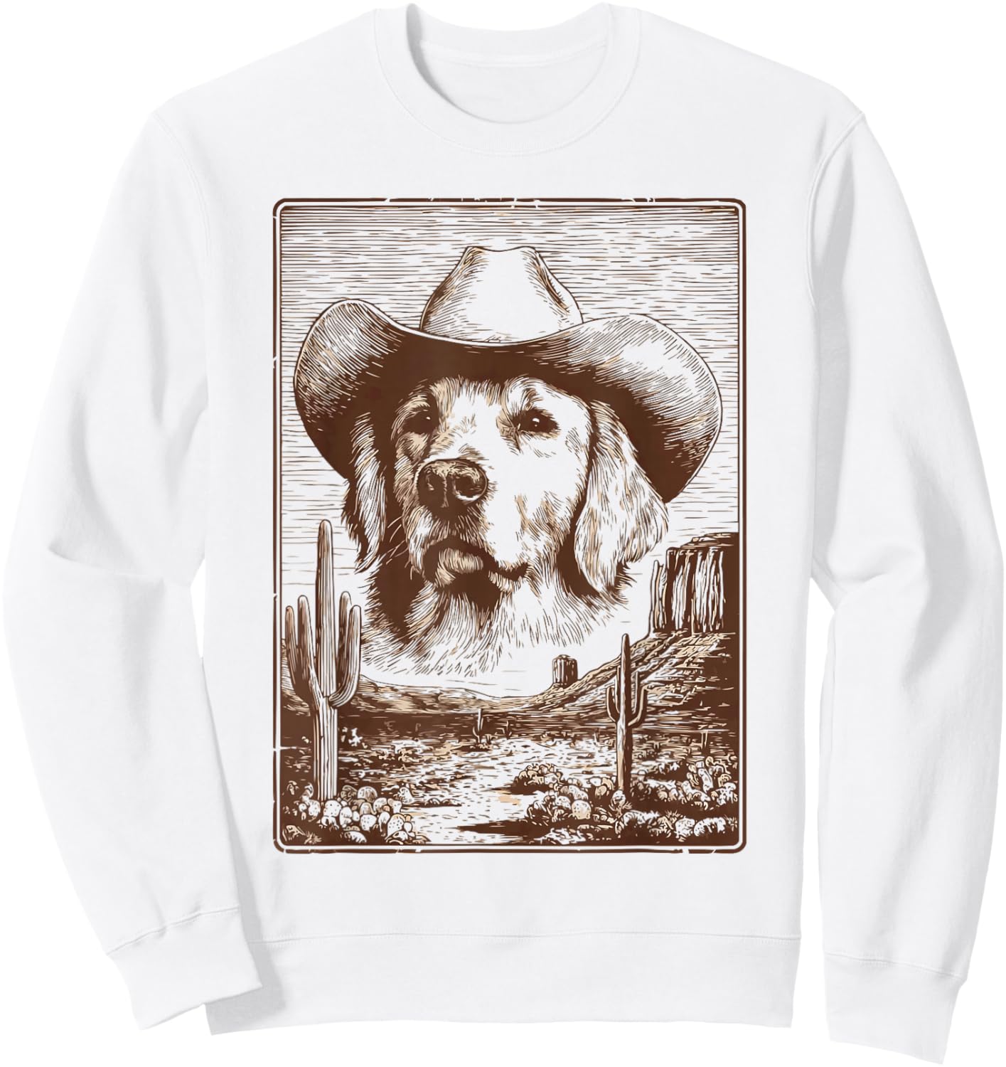 Cute Golden Retriever Dog Western Desert Vibes Rancher Rodeo Sweatshirt - Sweatshirt | White