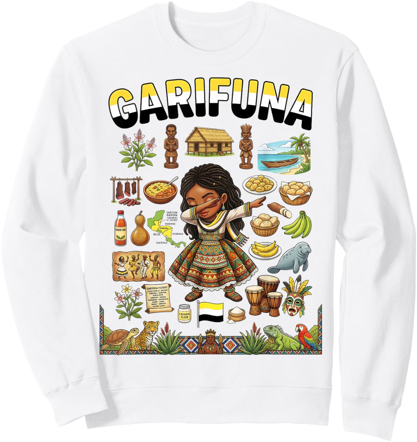 Dabbing Garifuna Flag Girl Pride Afro-Indigenous Heritage Sweatshirt - Sweatshirt | White