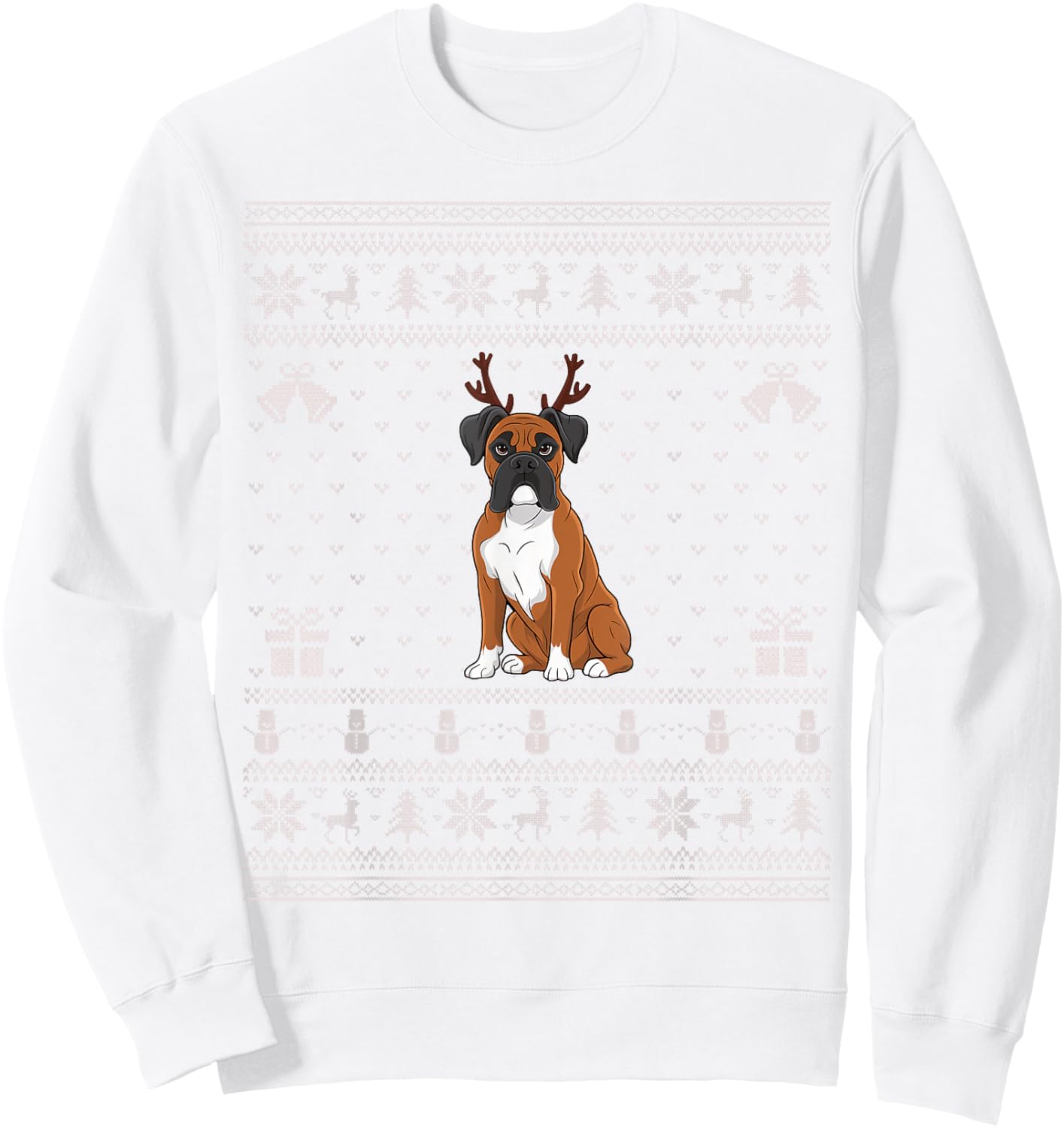 Ugly Xmas Sweater Style Boxer Dog Reindeer Christmas Women Kids Sweatshirt - Sweatshirt | White