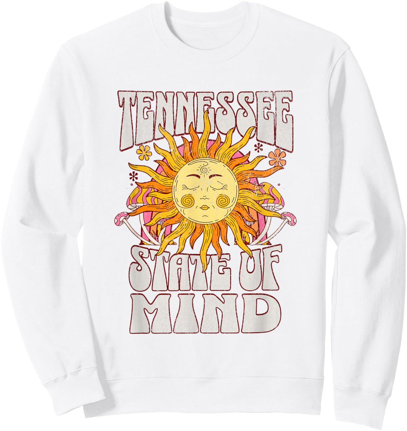 Retro Tennessee State Of Mind | Tennessee Lovers Distressed Sweatshirt - Sweatshirt | White