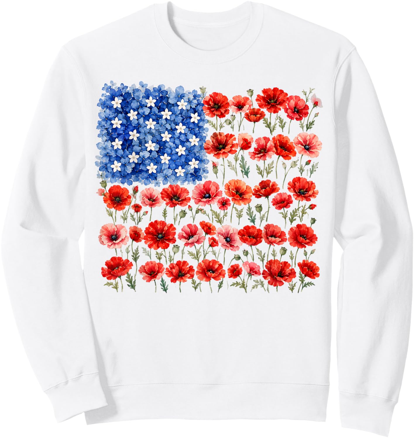 Red Poppy Flower American Flag Memorial Day Poppies Sweatshirt - Sweatshirt | White
