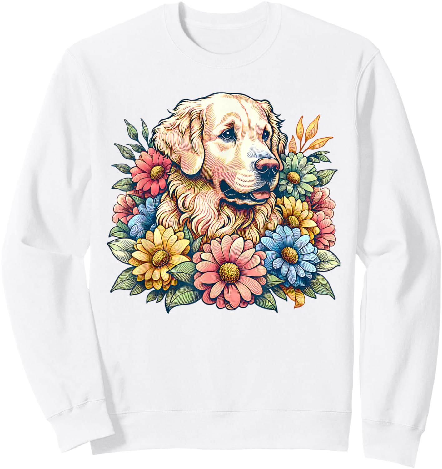 Golden Retriever Dog Summer Flowers Women Sweatshirt - Sweatshirt | White