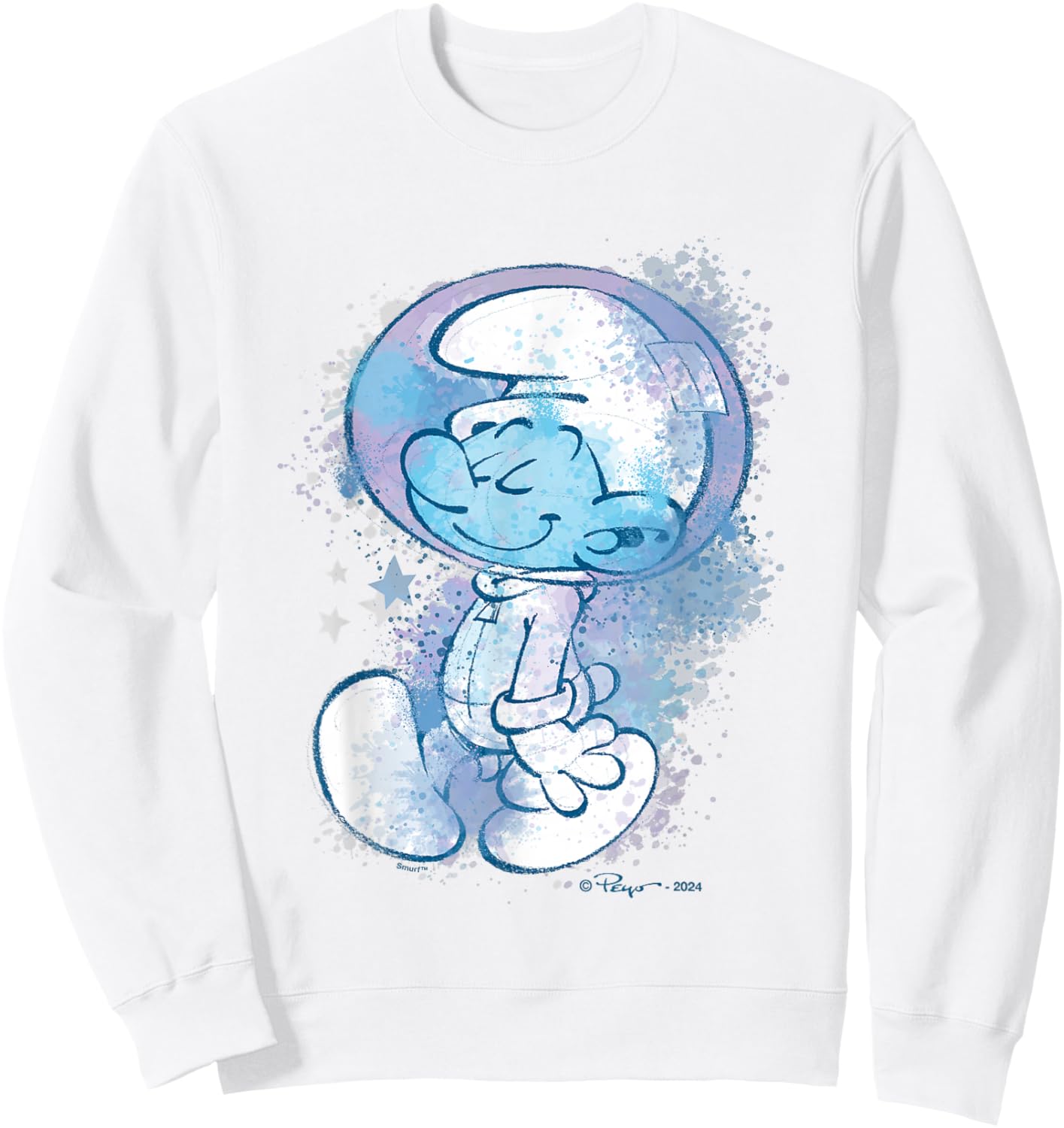The Smurfs Cute Smurf Astronaut Paint Splash Chest Portrait Sweatshirt - Sweatshirt | White