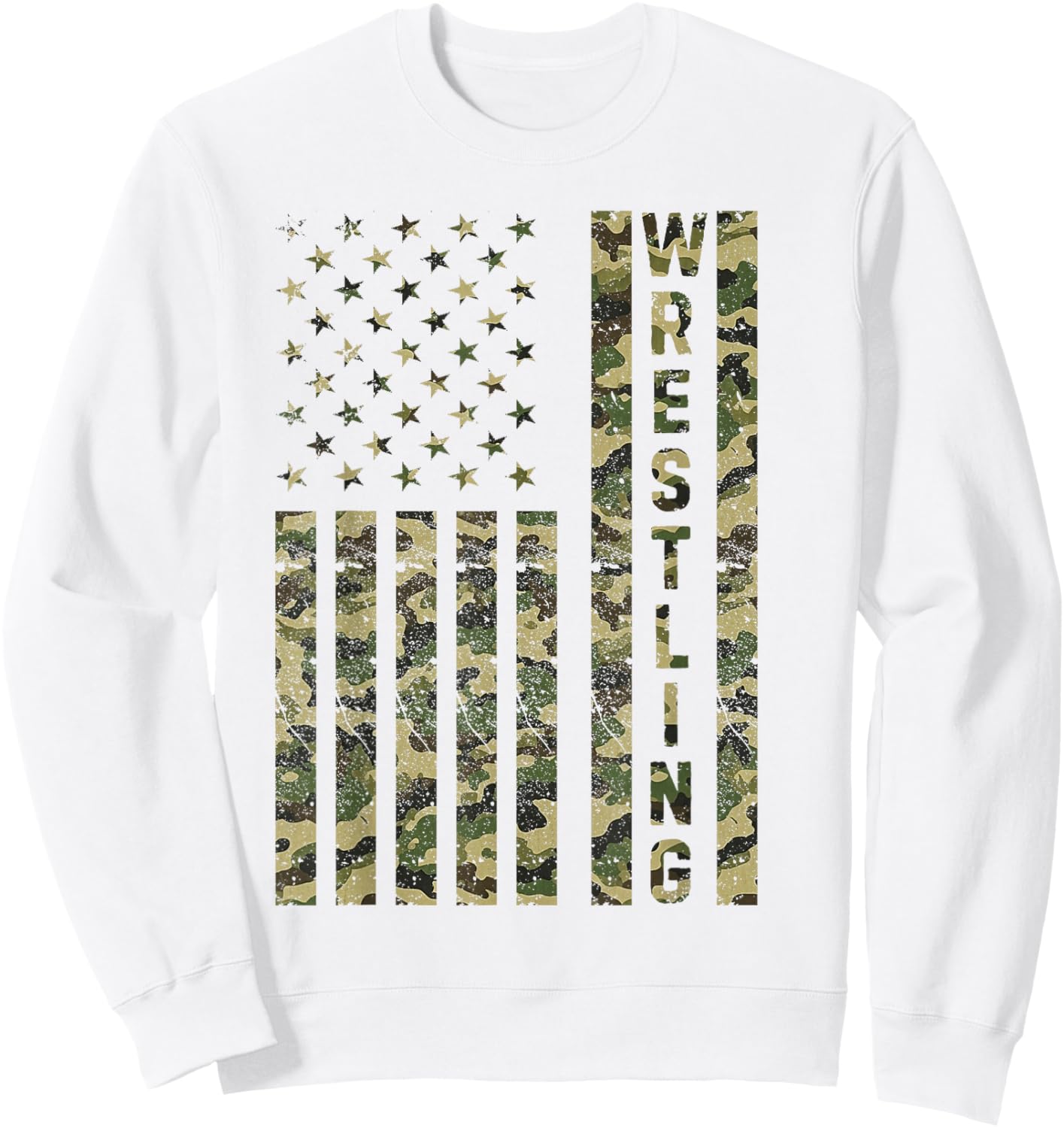 Wrestling USA Flag Camo Patriotic Wrestler Funny Boys Girls Sweatshirt - Sweatshirt | White