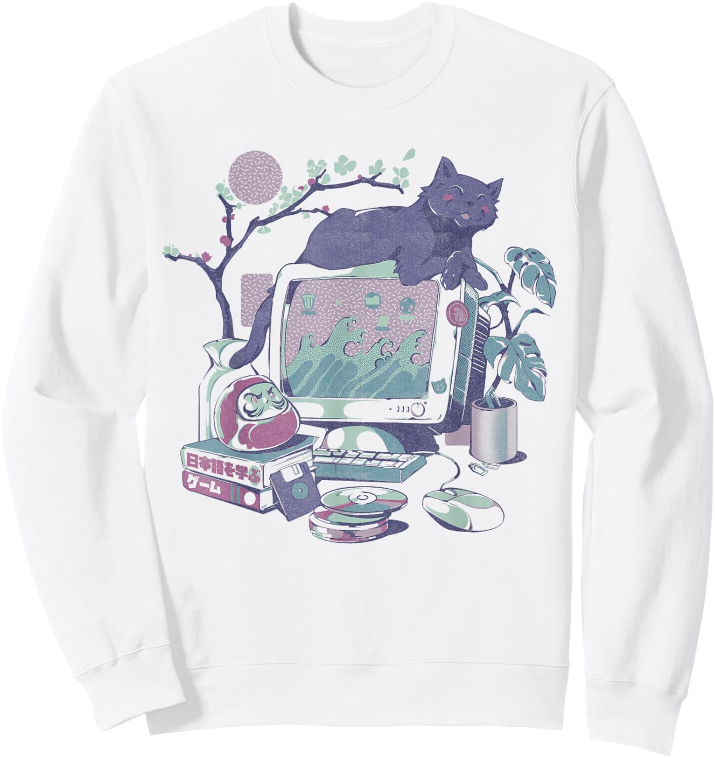Vaporwave Desktop Collection Vintage Japanese Aesthetics Sweatshirt - Sweatshirt | White