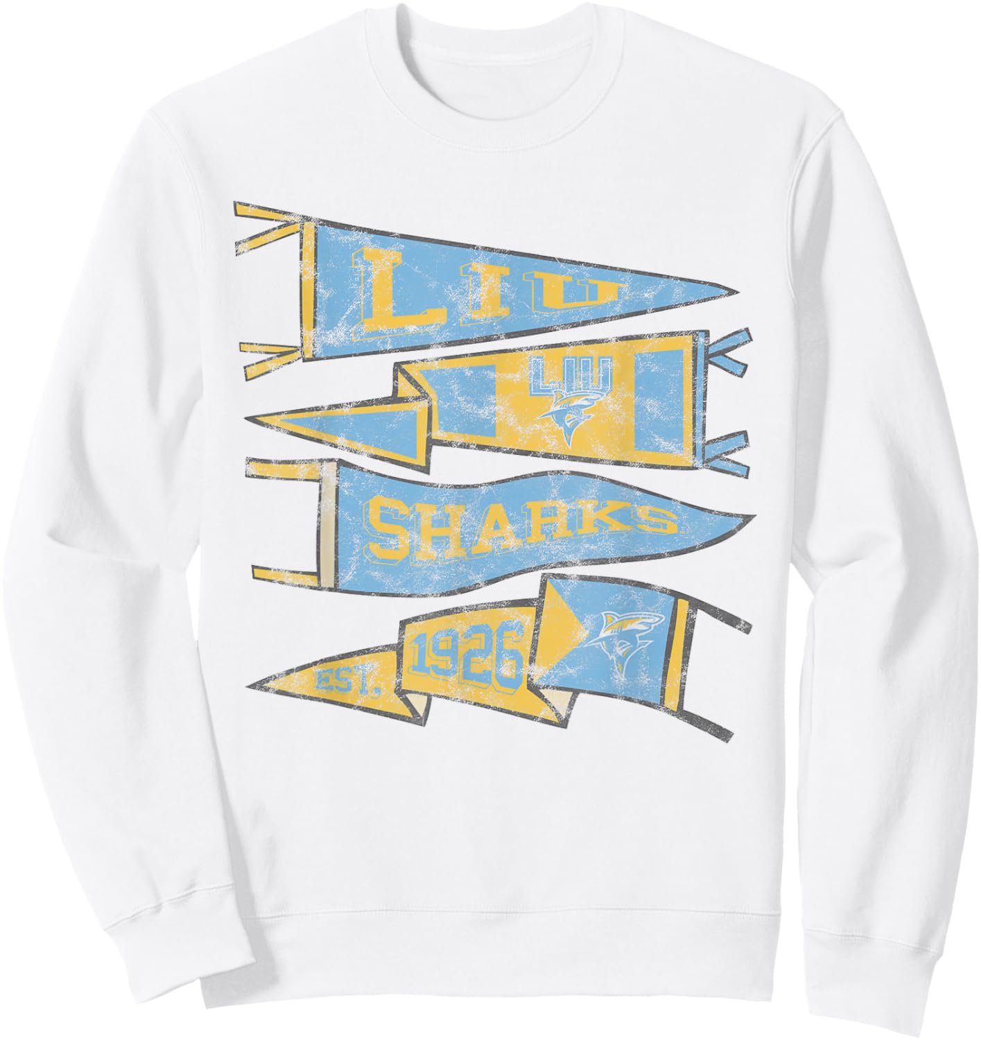 Long Island University LIU Blackbirds Distressed Pennants Sweatshirt - Sweatshirt | White