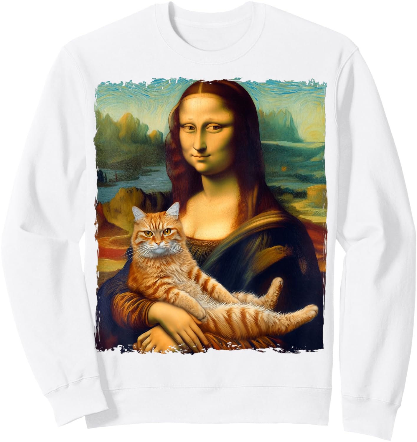 Mona Lisa Holding Cat Portrait Art Painting Kitty Cat Mom Sweatshirt - Sweatshirt | White