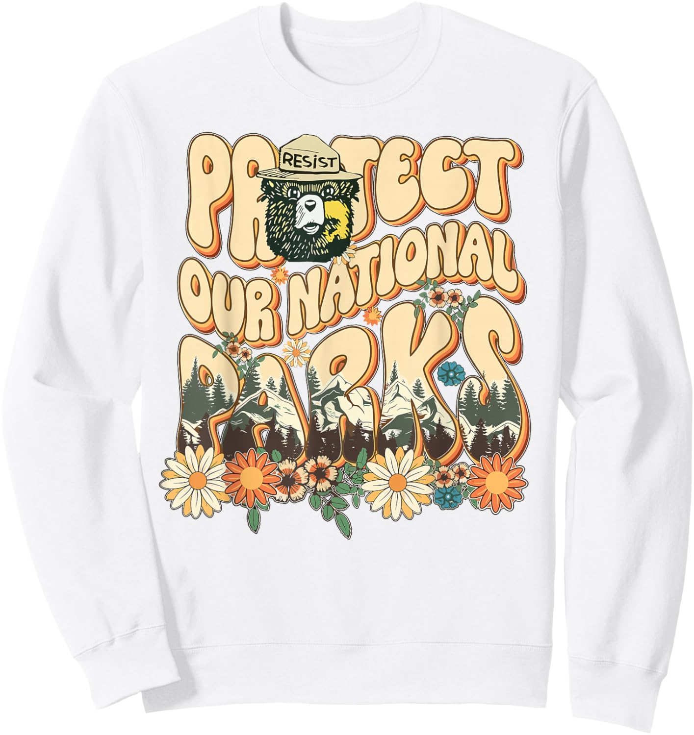 Floral Protect Our National Parks Retro Nature Conservation Sweatshirt - Sweatshirt | White