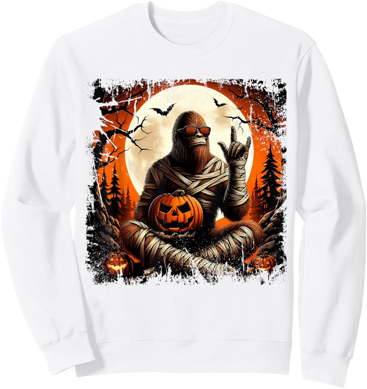 Spooky Sasquatch Bigfoot Mummy Halloween Jack O Lantern Sweatshirt - Sweatshirt | White