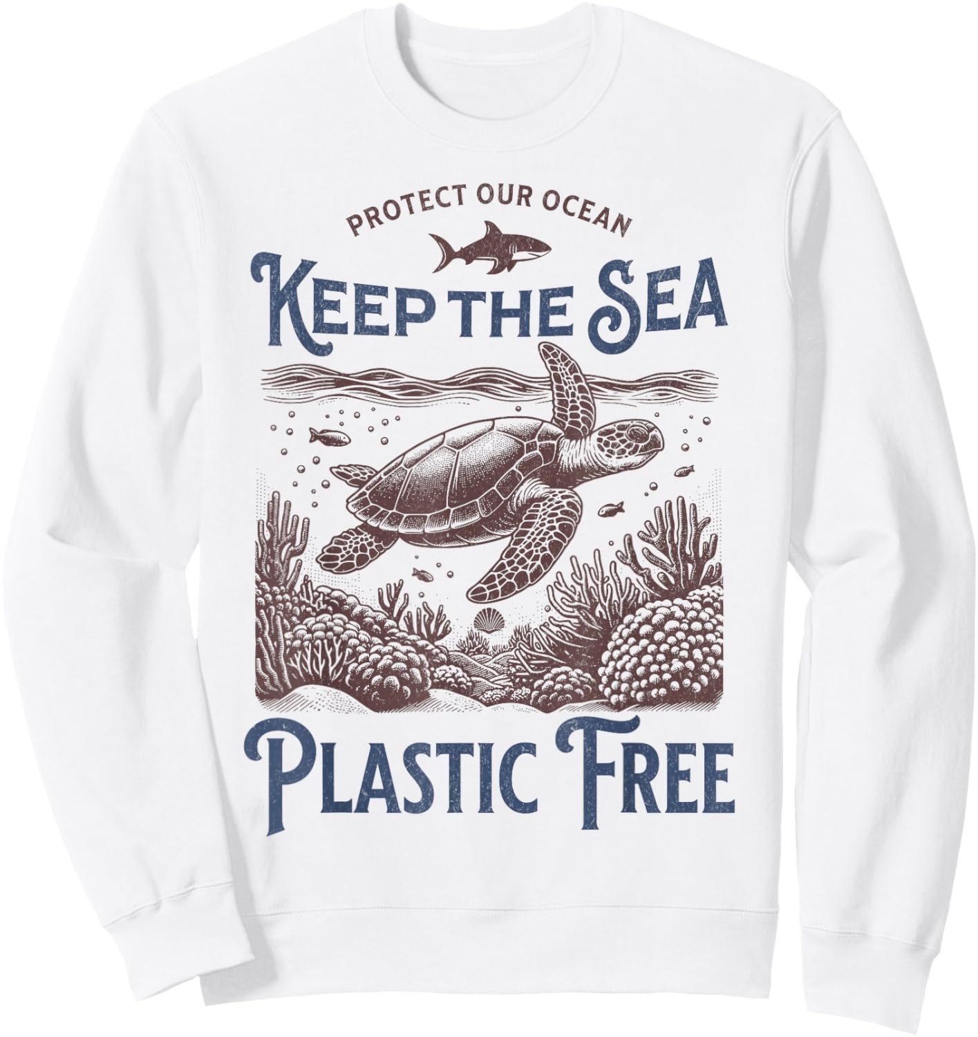 Vintage Nature apparel Earth Day Sea Turtle Sweatshirt - Sweatshirt | White