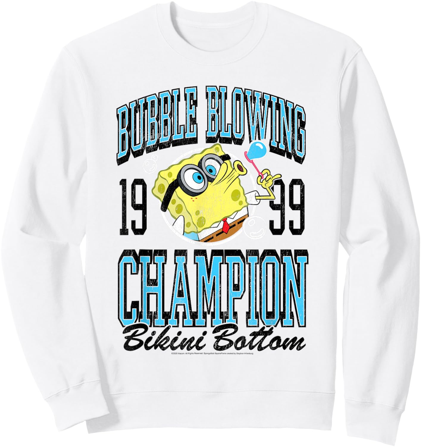 Spongebob Varsity Bubble Blowing Champ 1999 Funny Cartoon Sweatshirt - Sweatshirt | White
