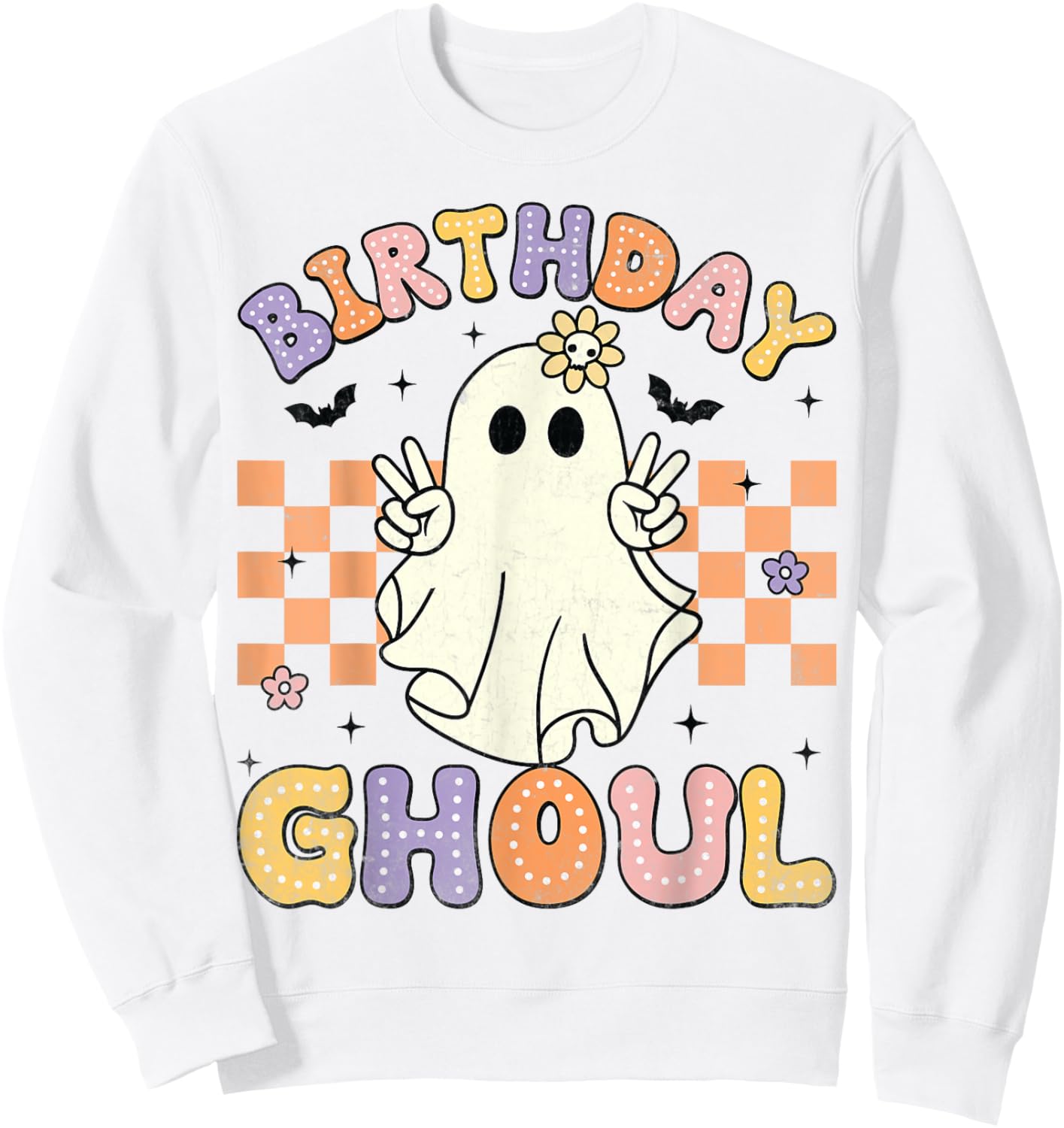 Birthday Ghoul Ghost Groovy Funny Halloween Birthday Party Sweatshirt - Sweatshirt | White