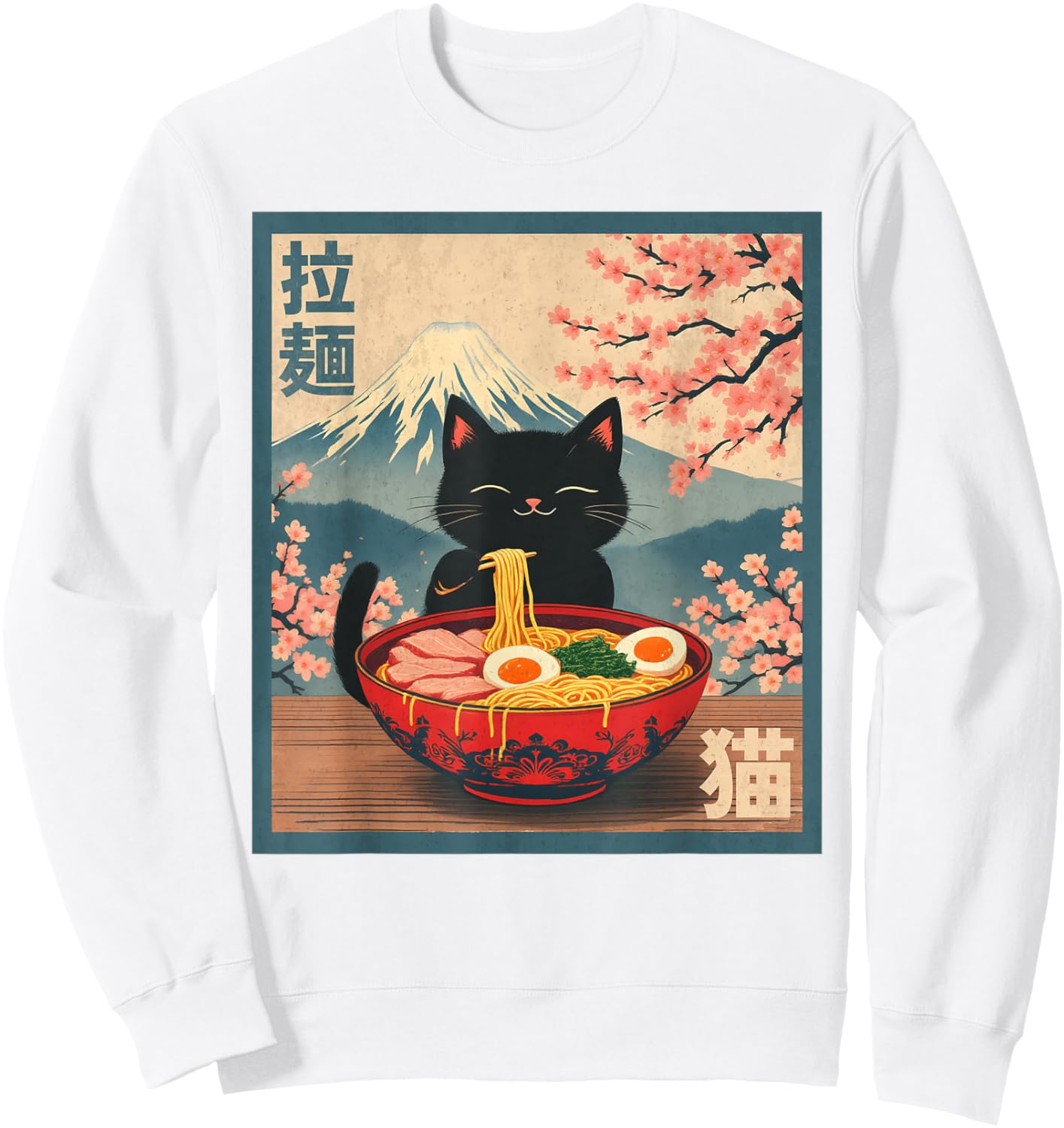 Cat Eating Ramen Anime Sweatshirt - Sweatshirt | White