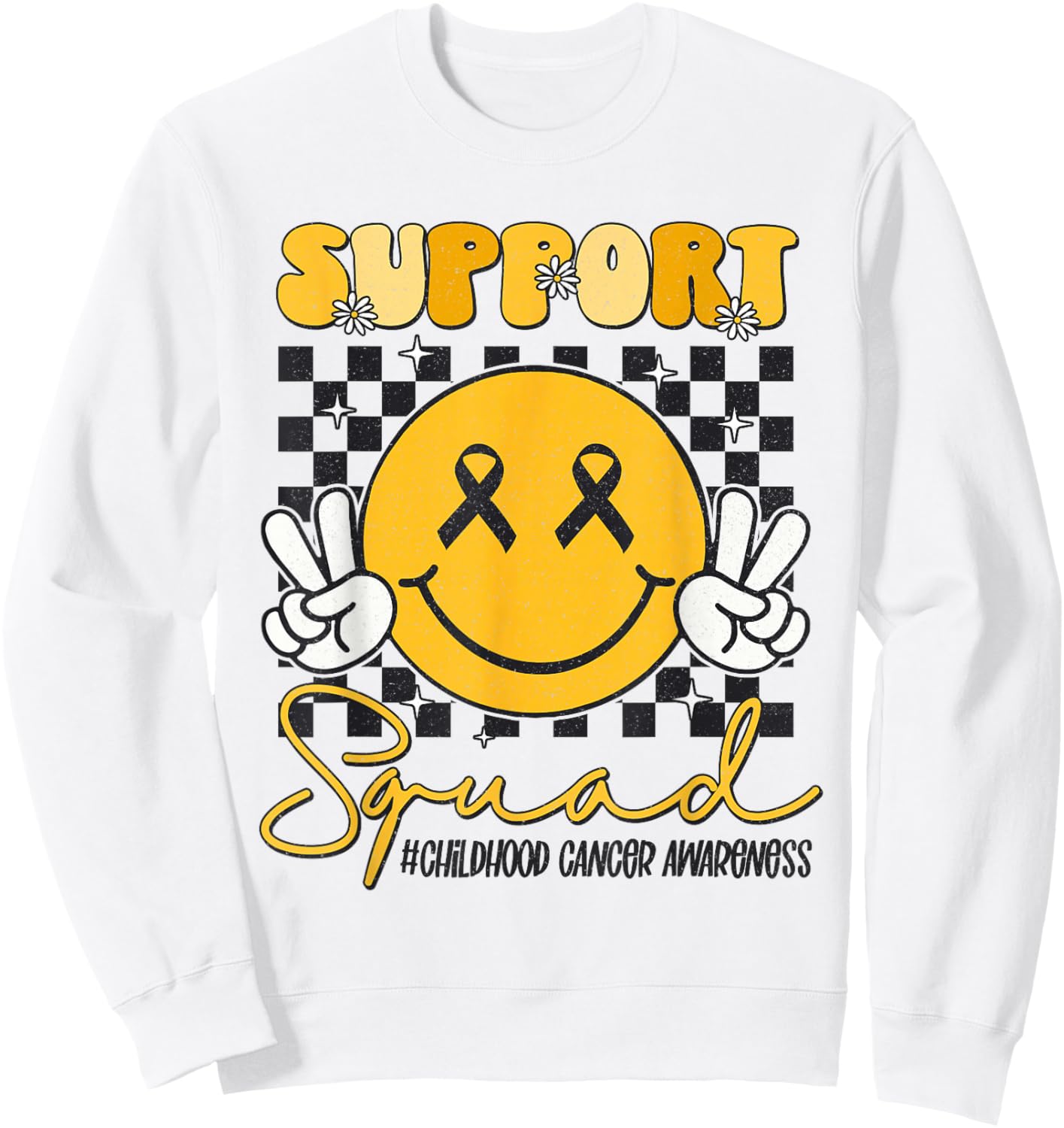 Childhood Cancer Awareness Smile Face Gold Ribbon Support Sweatshirt - Sweatshirt | White