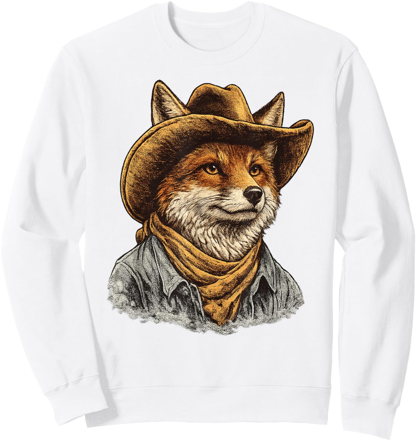 Cute Fox Wearing a Cowboy Hat Sweatshirt - Sweatshirt | White