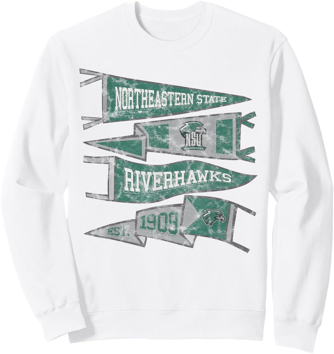 Northeastern State NSU Riverhawks Distressed Pennants Sweatshirt - Sweatshirt | White