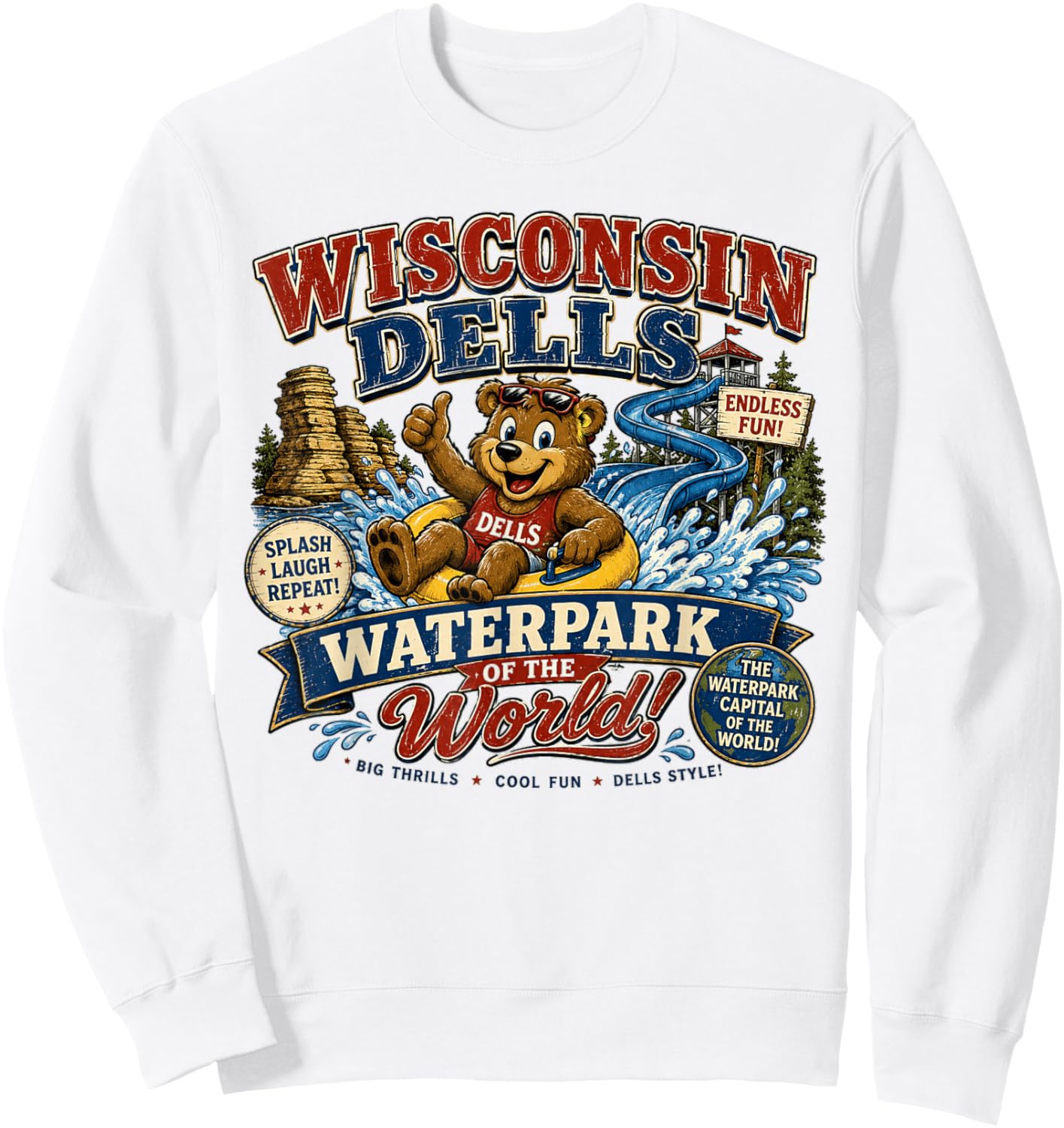 Wisconsin Dells Waterpark Capital - Vintage Bear Waterslide Sweatshirt - Sweatshirt | White