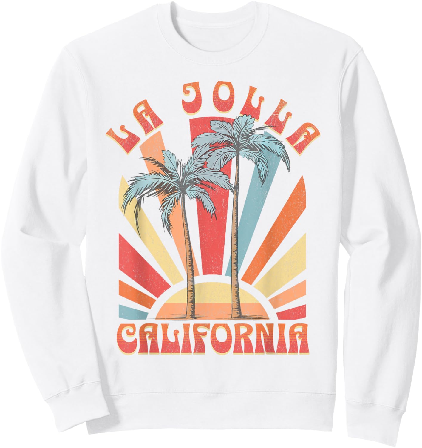 La Jolla Beach California Surfing Surf Ocean Retro - -Adults, Kids - Blue - Small - Short Sleeve Sweatshirt - Sweatshirt | White
