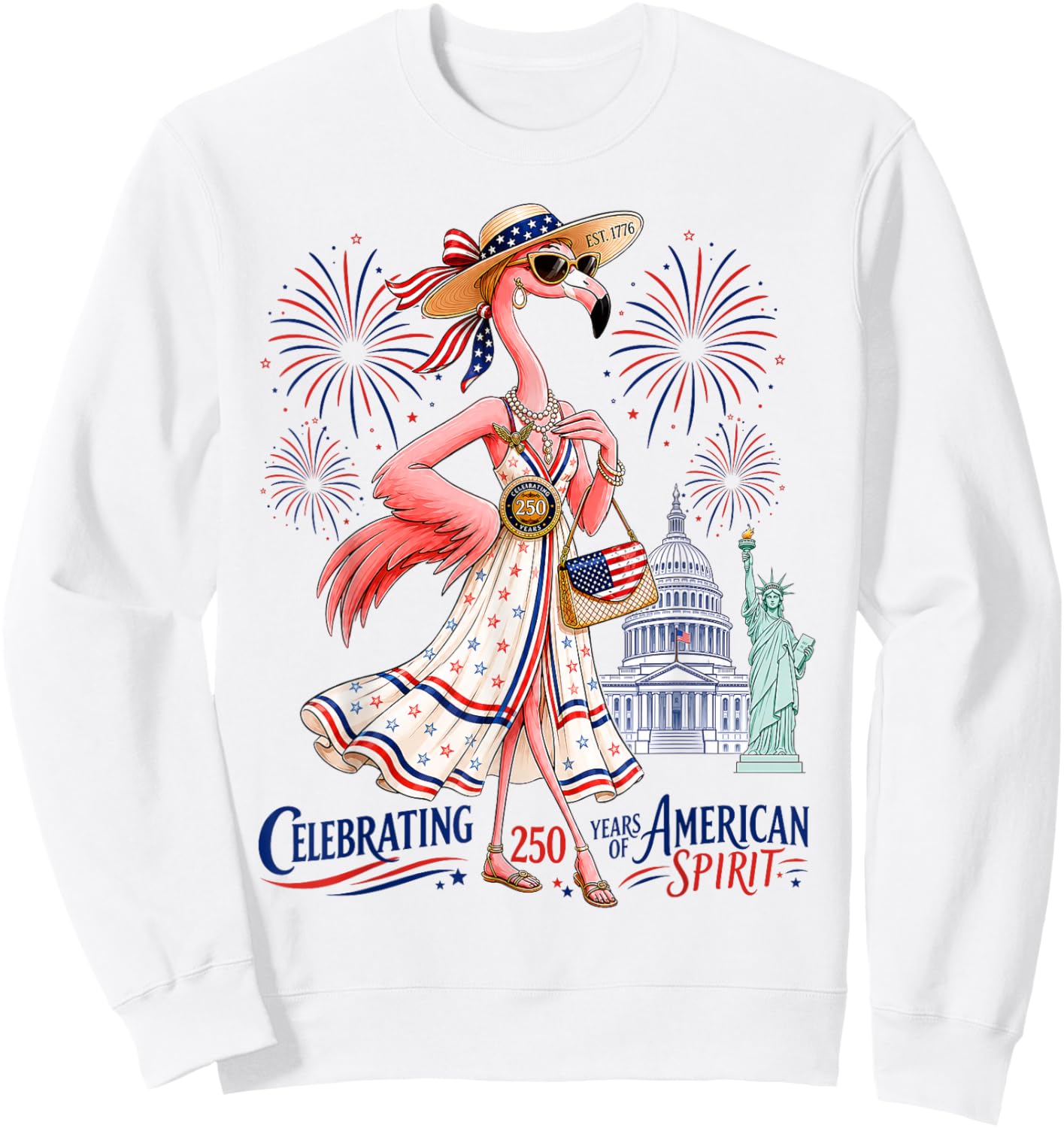 Patriotic Flamingo Celebrating 250 Years of American Spirit Sweatshirt - Sweatshirt | White