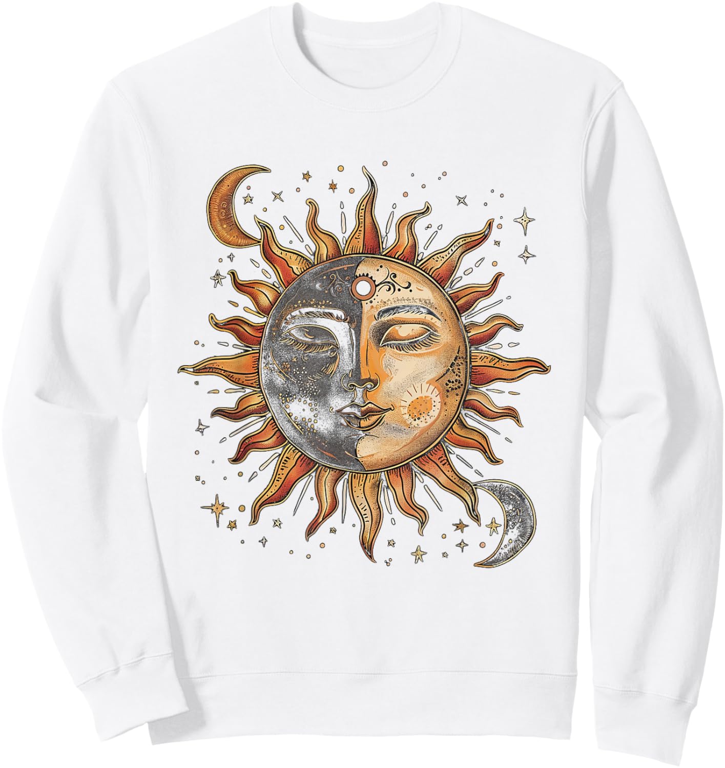 Mystic Sun and Moon Woman Mystical Flowers Aesthetic Sweatshirt - Sweatshirt | White