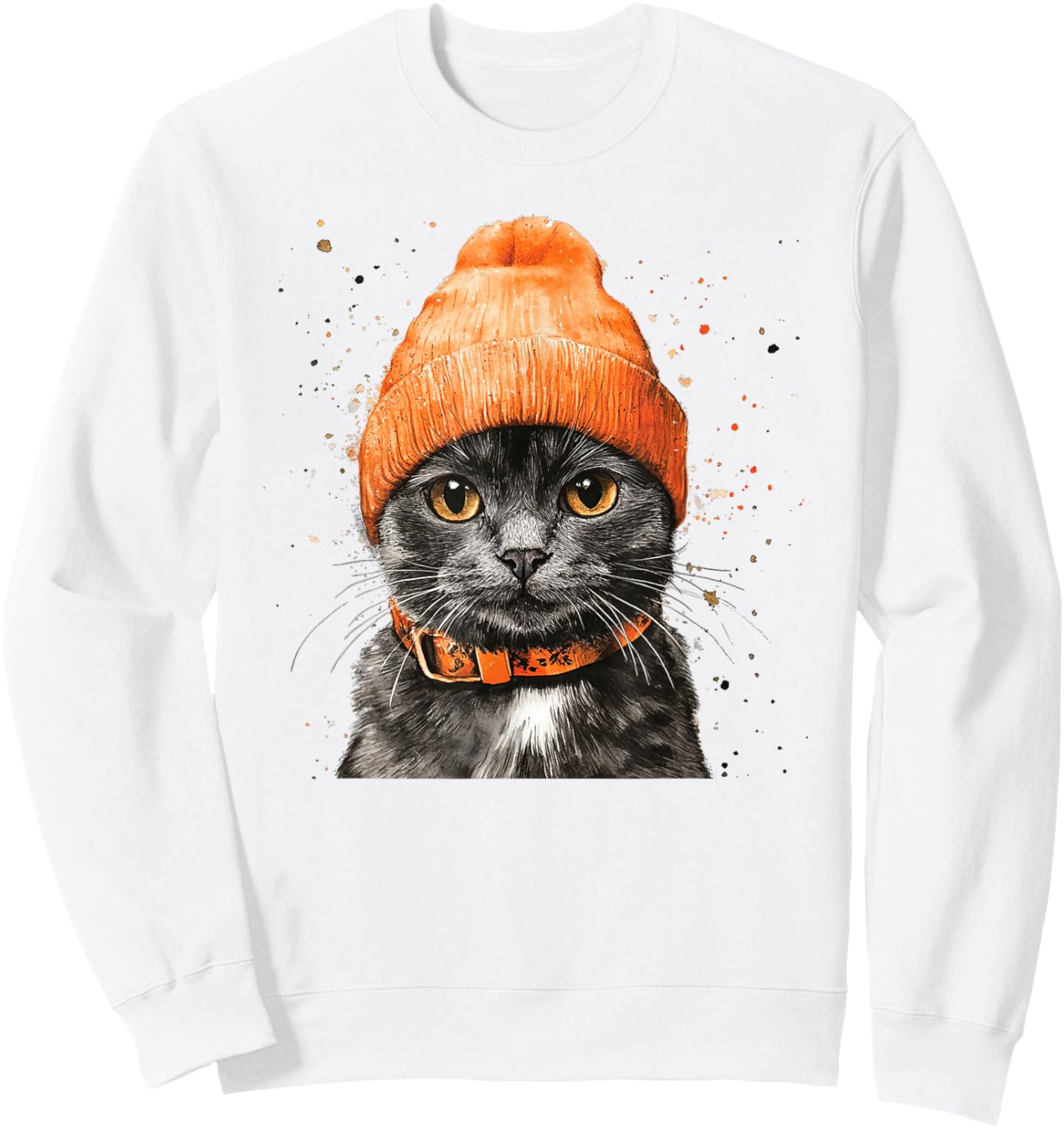 A Cat In An Orange Beanie That Looks Really Cute Men Women Kids Sweatshirt - Sweatshirt | White