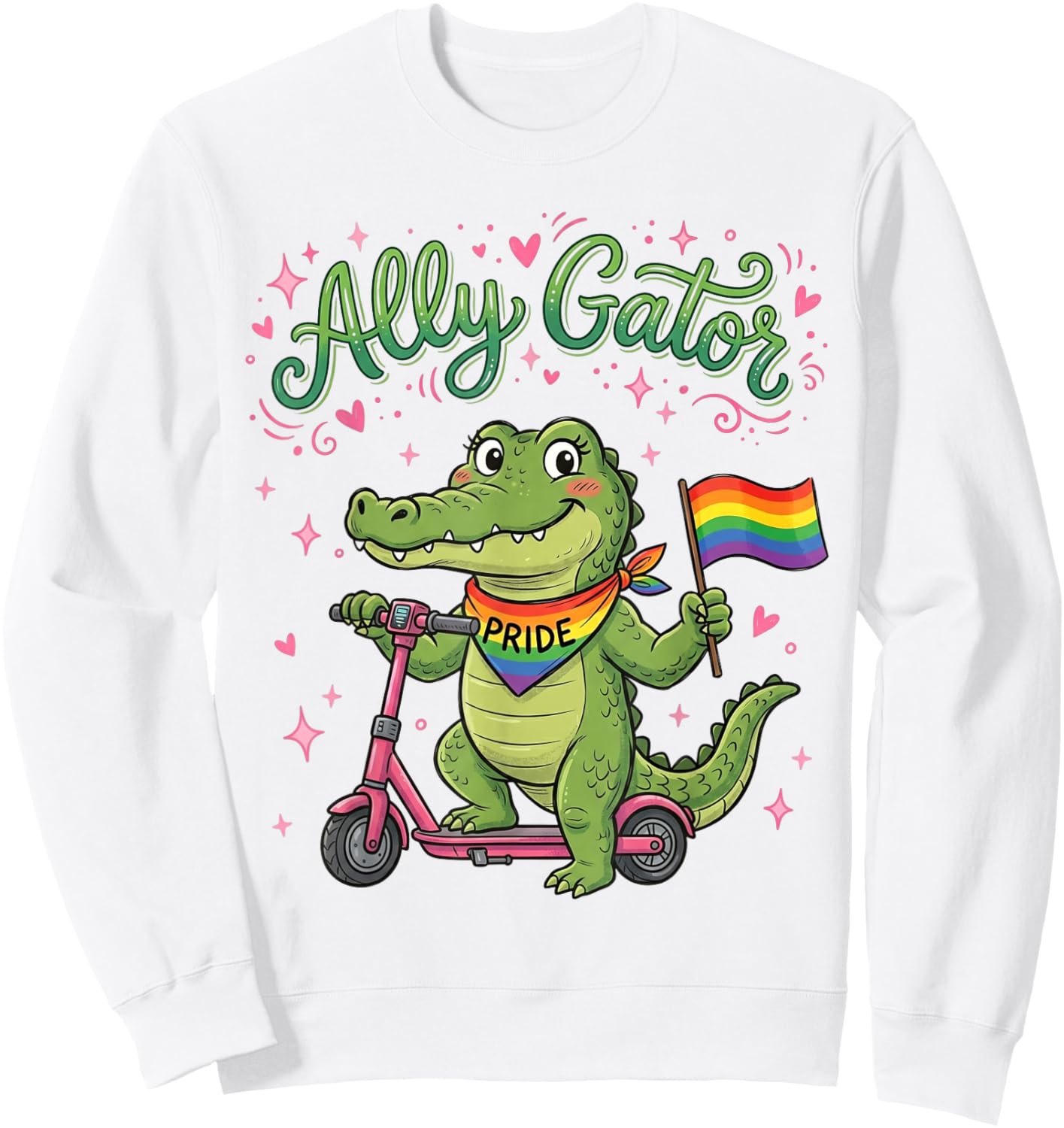 Ally Gator Pride LGBT Rainbow Flag Funny Alligator Men Women Sweatshirt - Sweatshirt | White