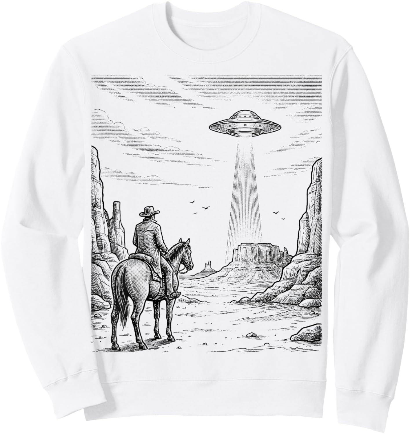Vintage Cowboy UFO Encounter Retro Western Desert Country Sweatshirt - Sweatshirt | White