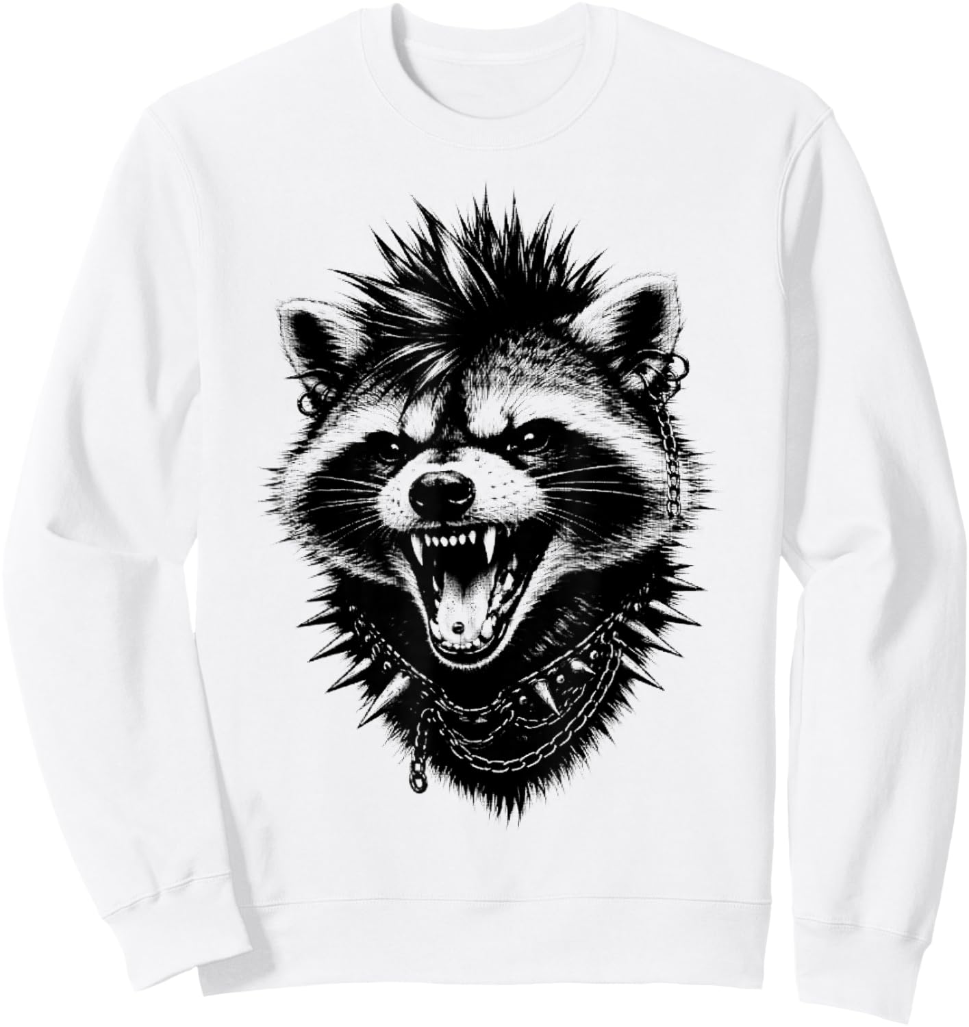 Punk Raccoon Mohawk Metalhead Punk Rock Animal Sweatshirt - Sweatshirt | White