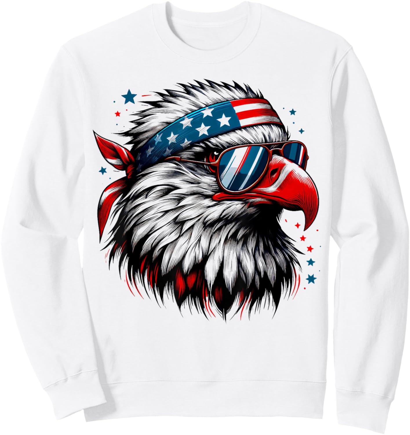 Bald Eagle Patriotic American Sunglasses Flag 4th Of July Sweatshirt - Sweatshirt | White