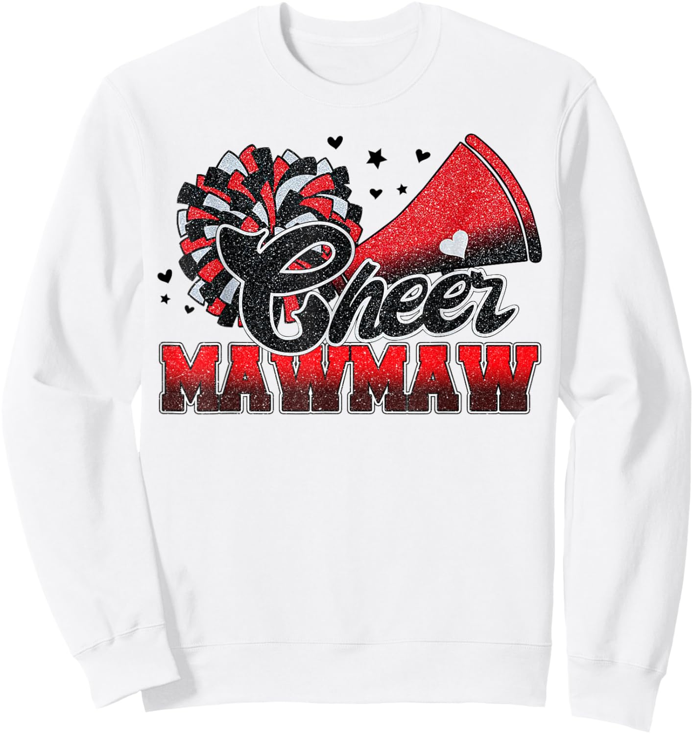 Cheer Mawmaw Cheer Leader Gift Biggest Fan Black Red Pom Pom Sweatshirt - Sweatshirt | White