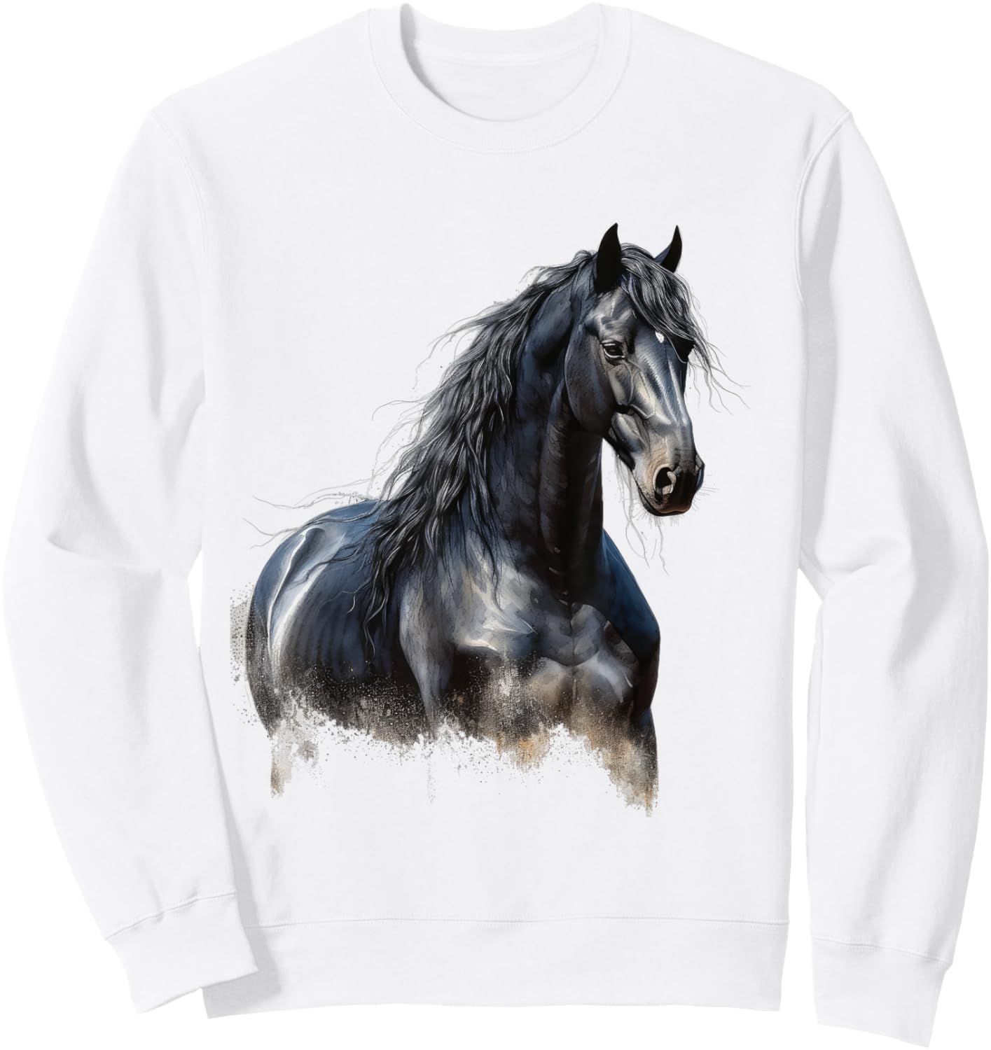 Horse paint Equestrian Friesian Horse Beautiful Watercolor Sweatshirt - Sweatshirt | White