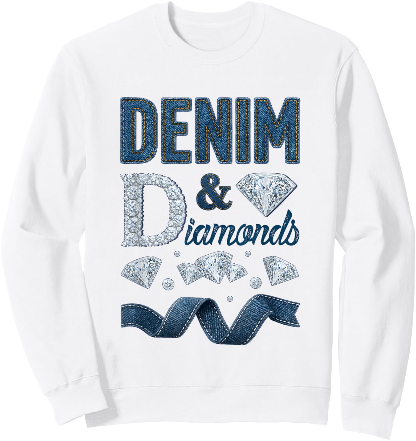 Denim and Diamonds Western Cowgirl Glam Style Men Sweatshirt - Sweatshirt | White