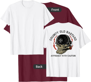 Grumpy Old Bastard Approach With Caution (on back) T-Shirt - T-Shirt | Maroon