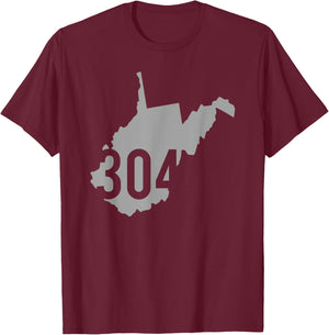 304 Area Code, Charleston, Huntington, Morgantown, WV T-Shirt - T-Shirt | Maroon