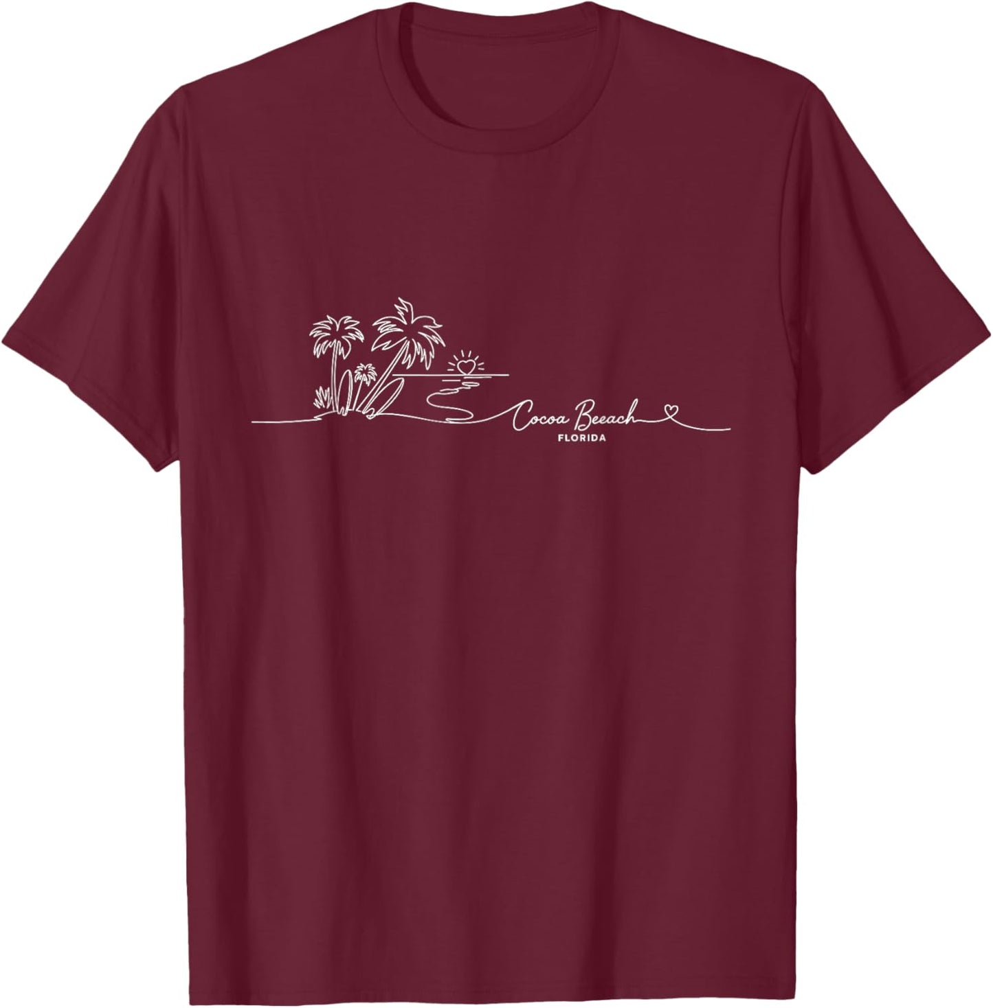 Cocoa Beach, Florida Signature Heart Art - Beach Souvenir T-Shirt - T-Shirt | Maroon