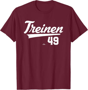 Player Name Swoosh Blake Treinen Los Angeles Baseball MLBPA T-Shirt - T-Shirt | Maroon