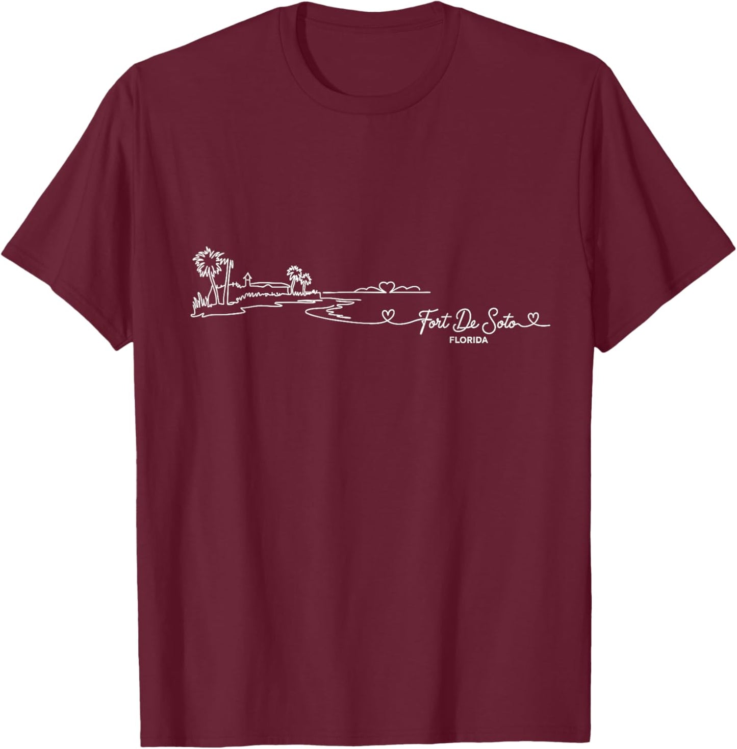Fort De Soto, Florida Signature Heart Art - Beach Souvenir T-Shirt - T-Shirt | Maroon