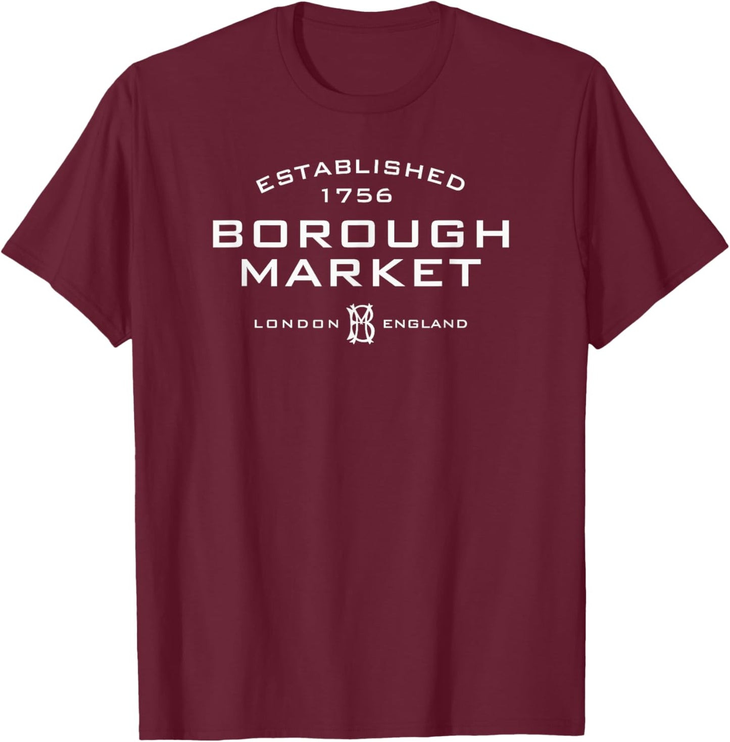 Borough Market London England Established 1756 White Print T-Shirt - T-Shirt | Maroon