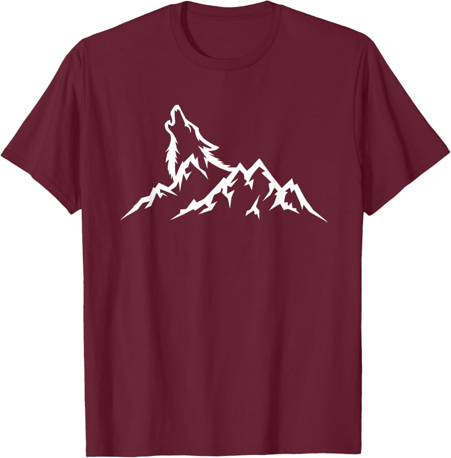 Wolf Mountain - Retro Wildlife Howling Wolf Nature T-Shirt - T-Shirt | Maroon
