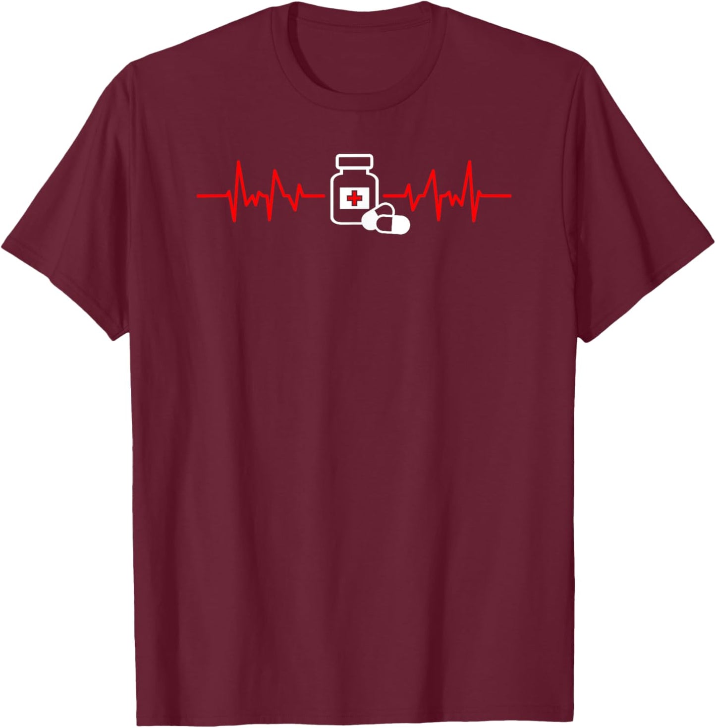 Pharmacist Heartbeat Pharmacy Technician Student T-Shirt - T-Shirt | Maroon