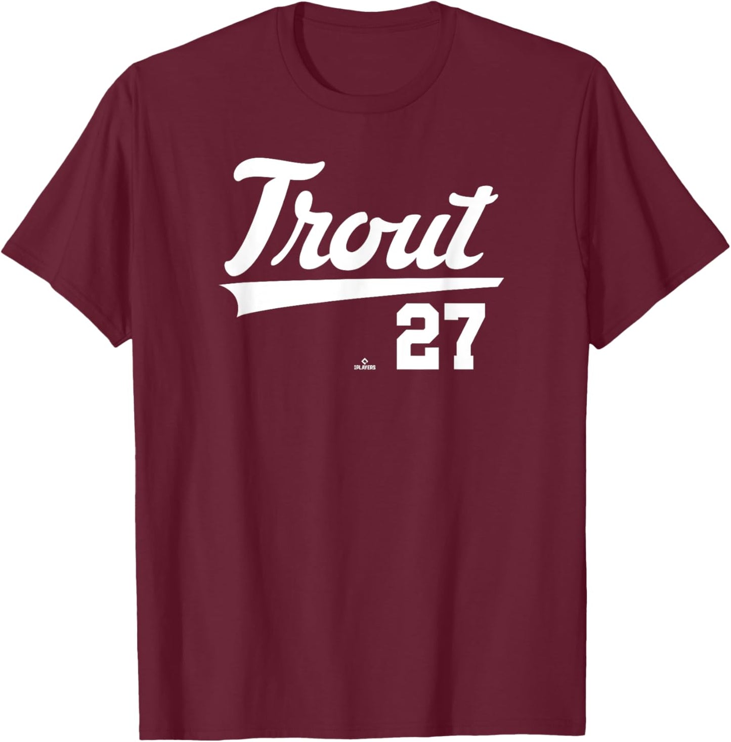 Player Name Swoosh Mike Trout Los Angeles Baseball MLBPA T-Shirt - T-Shirt | Maroon