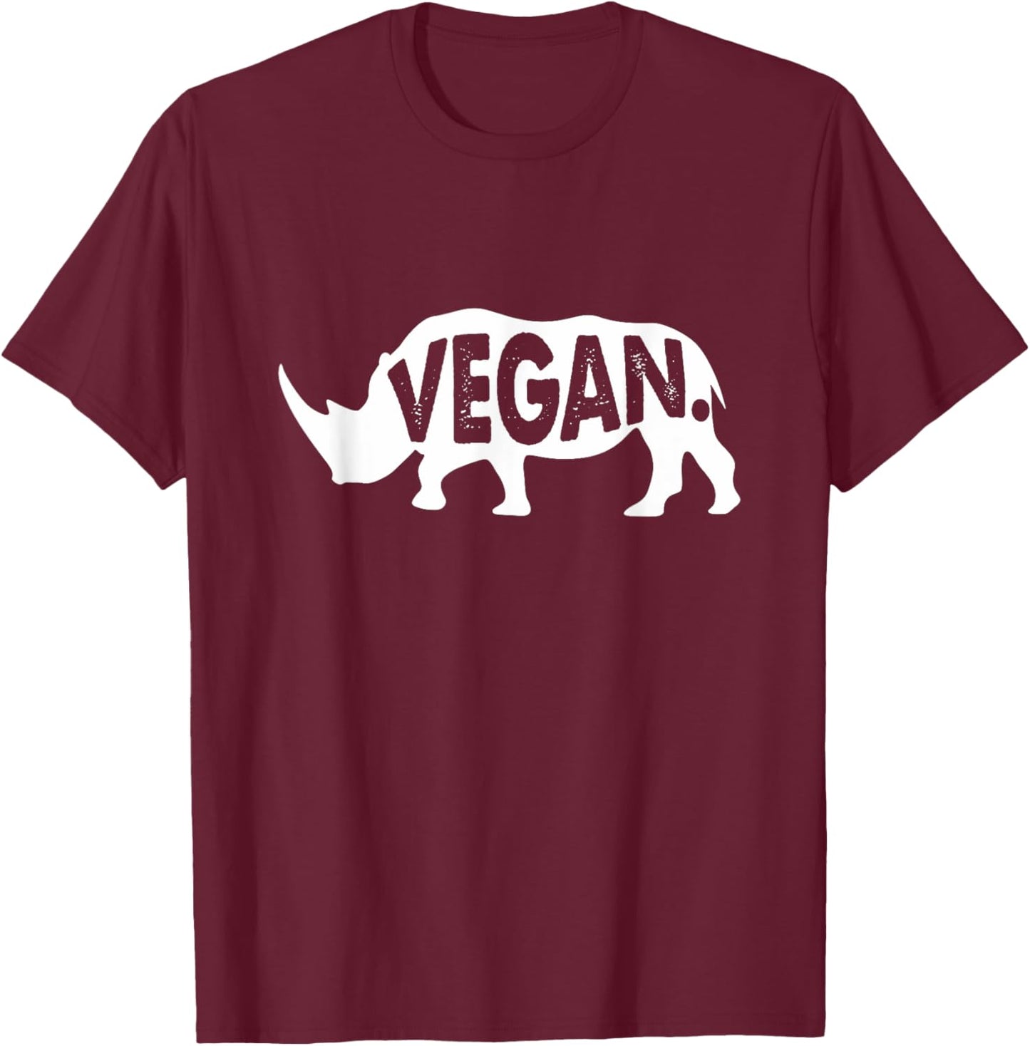 Vegan Rhino Herbivore Rhinoceros Animal Caricature Graphic T-Shirt - T-Shirt | Maroon