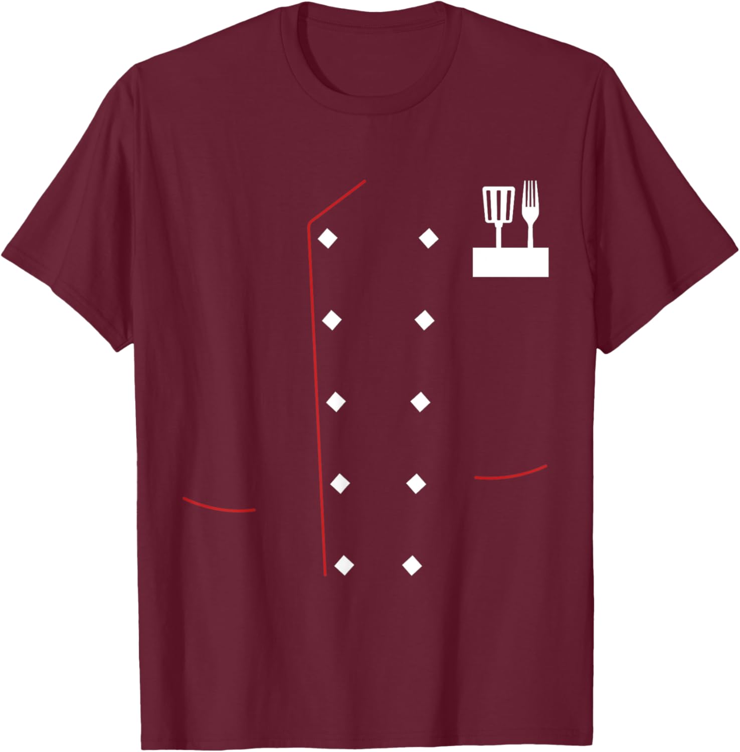 Chef Uniform Jacket Faux Cook Chef Master Cooking Costume , black, S T-Shirt - T-Shirt | Maroon