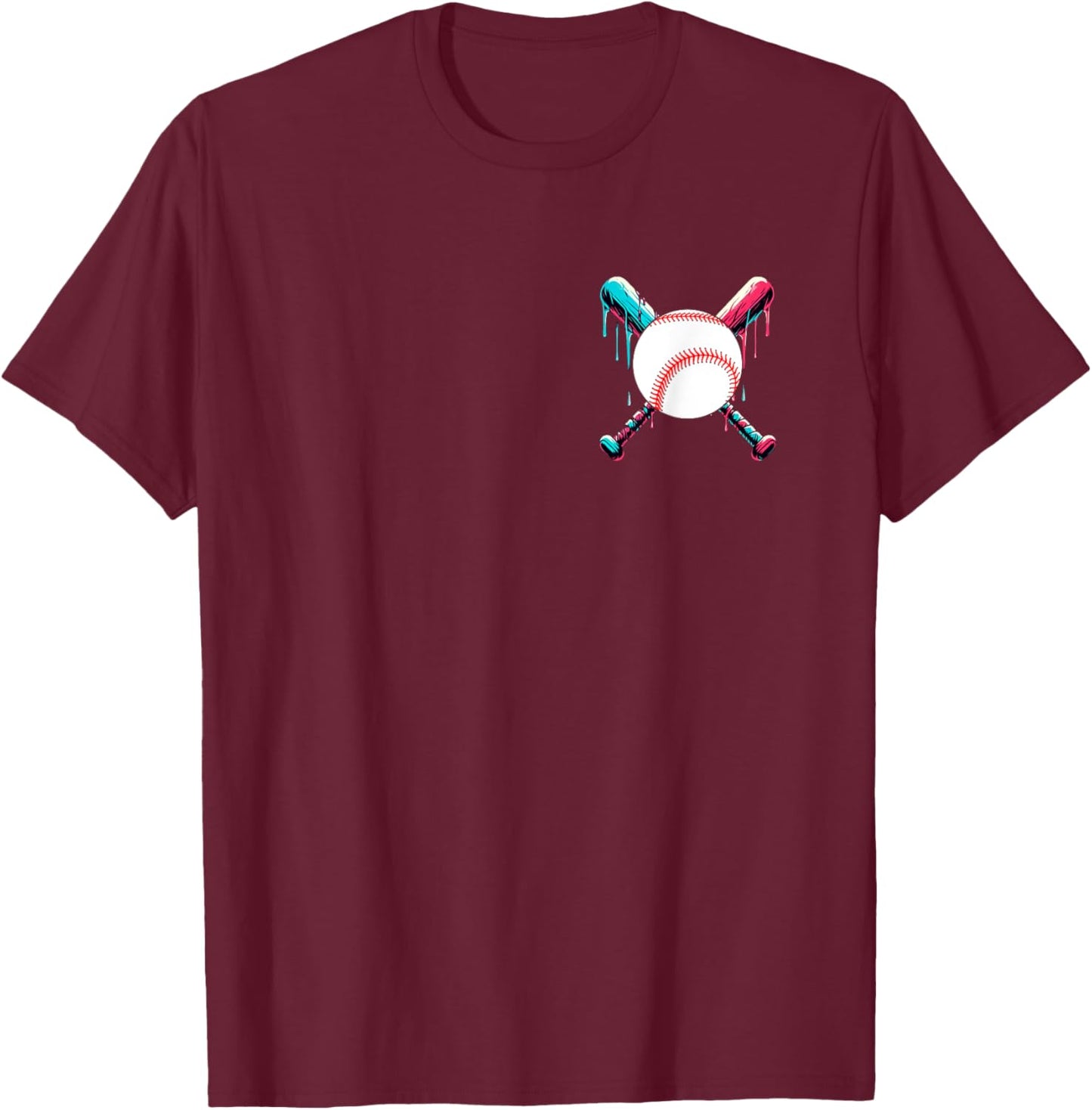 Baseball Bat Drip with Melting Ice Cream Drippy Pocket T-Shirt - T-Shirt | Maroon