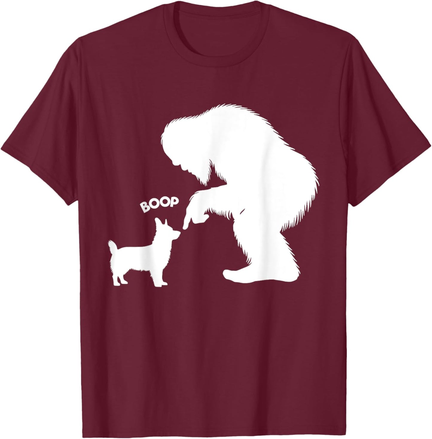 Funny Bigfoot Sasquatch Corgi Boop T-Shirt - T-Shirt | Maroon