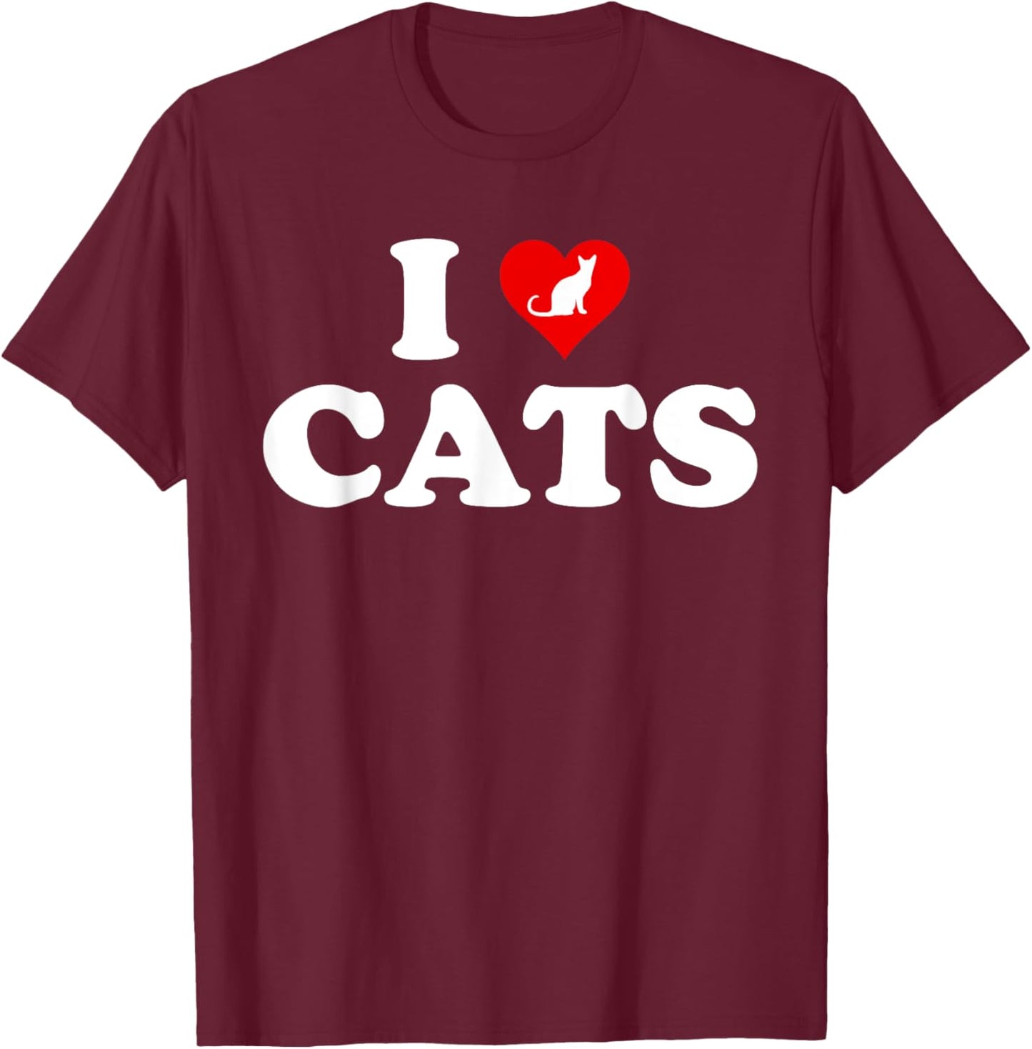 I Love Heart Cats T-Shirt - T-Shirt | Maroon