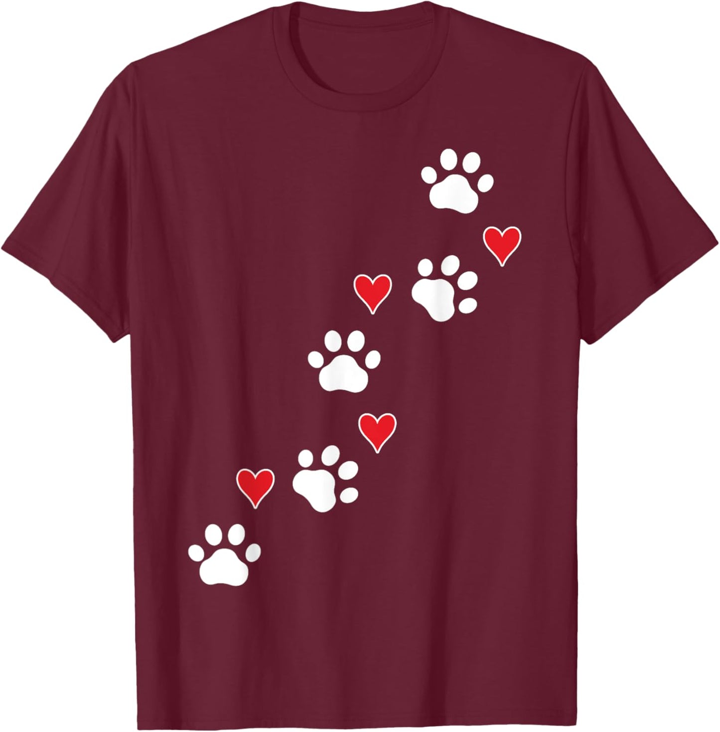 Cute Paw Print and Hearts Pet Lover Valentines Day Design T-Shirt - T-Shirt | Maroon
